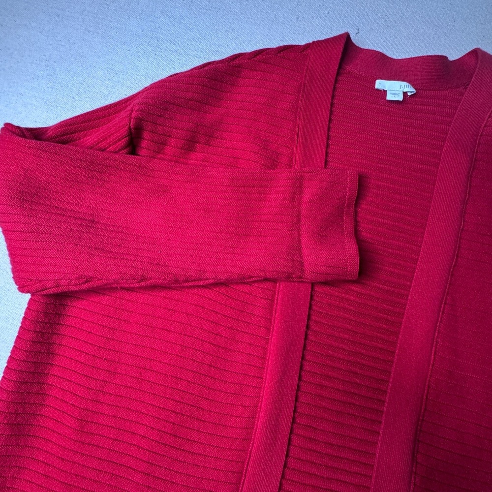 J‎ Jill Red Open Front Cardigan Red Ribbed Patch Pockets Women's Size Large